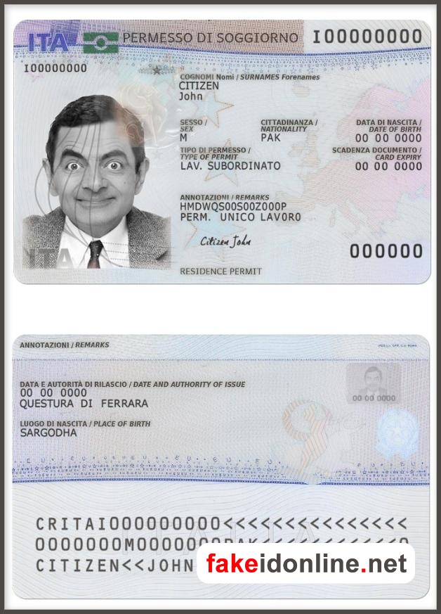 Italy Residence Permit Card Template